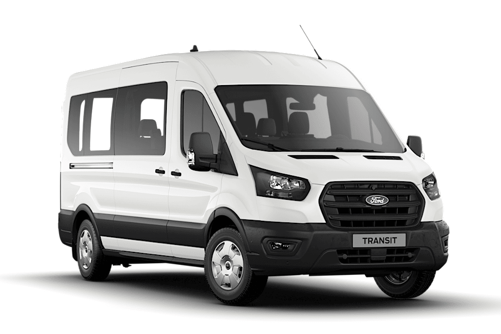 Weißer Ford Transit Kombi.