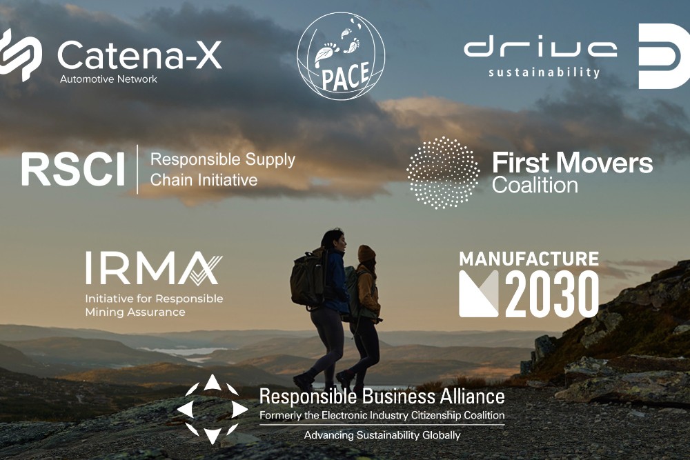 Ford Partner-Logos angeordnet auf Bild einer Frau und eines Mannes beim Wandern mit Blick über das Tal