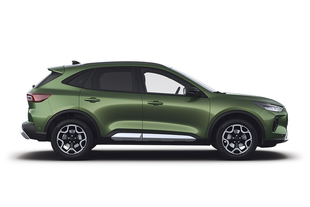 Ein grünes Ford Kuga Hybrid-Fahrzeug.