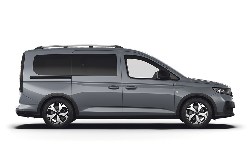 Ein silberner Ford Tourneo Connect Kastenwagen Plug-in-Hybrid.