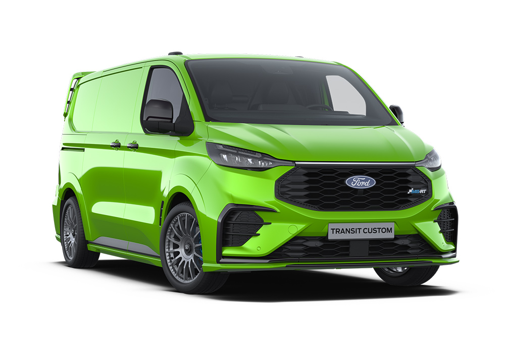 Grüner Ford Transit Custom MS-RT Van in Seitenansicht