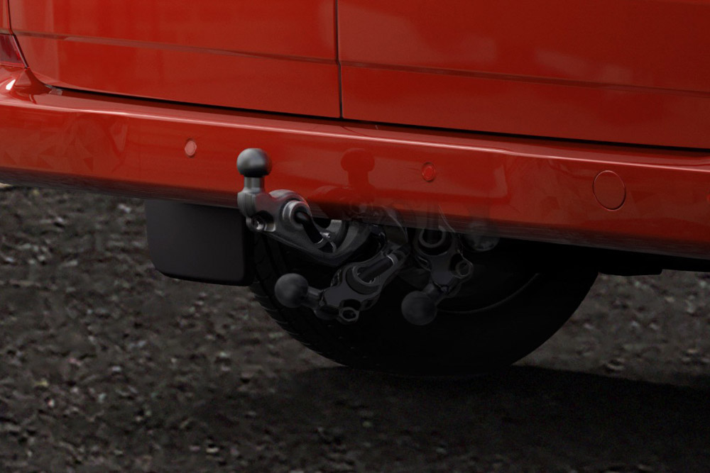Nahaufnahme der Anhängevorrichtung des neuen Ford Transit Connect.