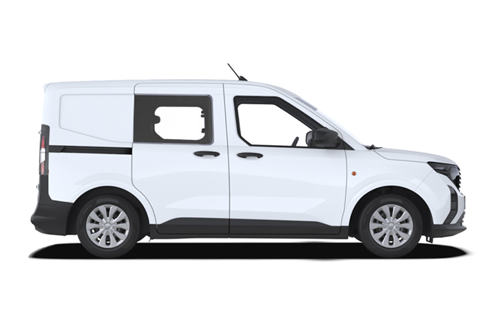 Weißer Ford Transit Courier Doppelkabine im Van, Seitenansicht